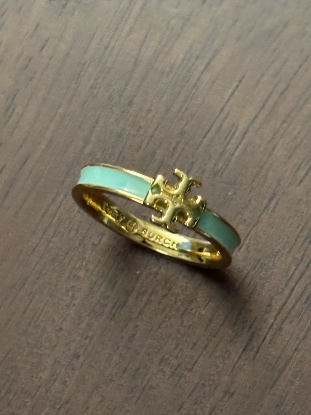 Tory Burch Gold-Tone Ring with Mint Enamel Logo size 8 - Picture 4 of 8